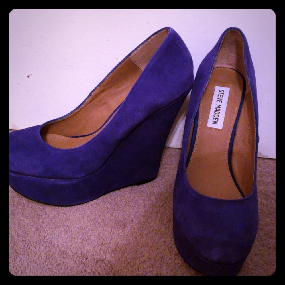 Steve Madden Blue Suede Platform Wedges